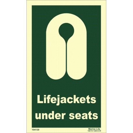 LIFEJACKETS UNDER SEATS  (15x25cm) Phot.Vin. IMO sign 104130