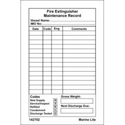 FIRE EXTINGUISHER MAINTENANCE RECORD  (15x10cm) White. Vin. IMO sign 142702WV