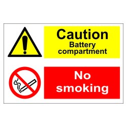 CAUTION BATTERY COMPARTMENT/NO SMOKING  (20x30cm) White Vin. IMO sign 173013WV