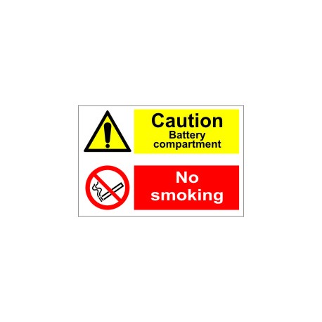 CAUTION BATTERY COMPARTMENT/NO SMOKING  (20x30cm) White Vin. IMO sign 173013WV