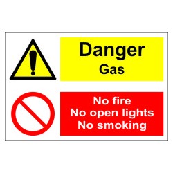 DANGER GAS/NO FIRE/NO OPEN LIGHTS/NO  (20x30cm) White Vin. IMO sign 173104WV