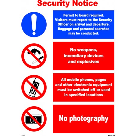 Póster SECURITY NOTICE  (45x32cm) White Vin. IMO sign 173138WV
