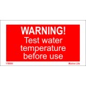 WARNING - TEST WATER TEMPERATURE BEFORE USE  (7,5x14cm) White Vin. IMO sign 178000WV