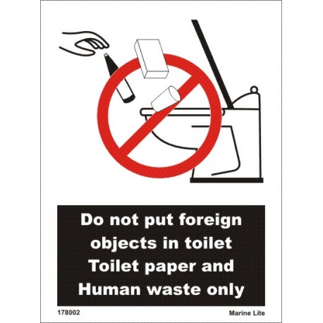 DO NOT PUT FOREIGN OBJECTS IN TOILET  (15x20cm) White Vin. IMO sign 178002WV