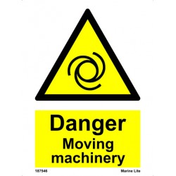 DANGER MOVING MACHINERY  (20x15cm) White Vin. IMO sign 187546WV
