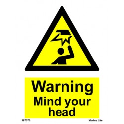 WARNING MIND YOUR HEAD  (20x15cm) White Vin. IMO sign 187570WV
