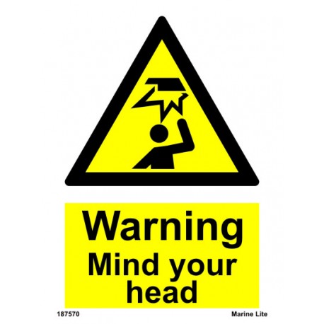 WARNING MIND YOUR HEAD  (20x15cm) White Vin. IMO sign 187570WV