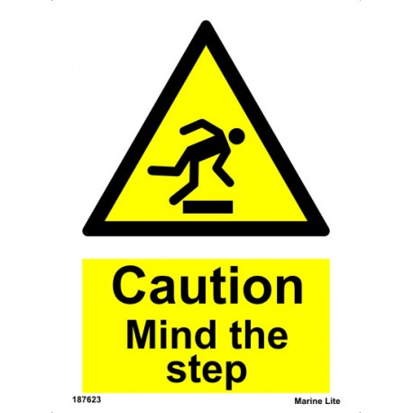 CAUTION MIND THE STEP  (20x15cm) White Vin. IMO sign 187623WV