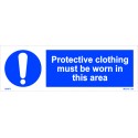 PROTECTIVE CLOTHING MUST BE WORN IN THIS AREA  (10x30cm) White Vin. IMO sign 195677WV