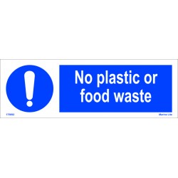 NO PLASTIC OR FOOD WASTE  (10x30cm) White Vin. IMO sign 195692WV