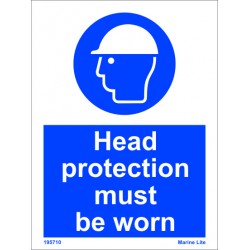 HEAD PROTECTION MUST BE WORN  (20x15cm) White Vin. IMO sign 195710WV