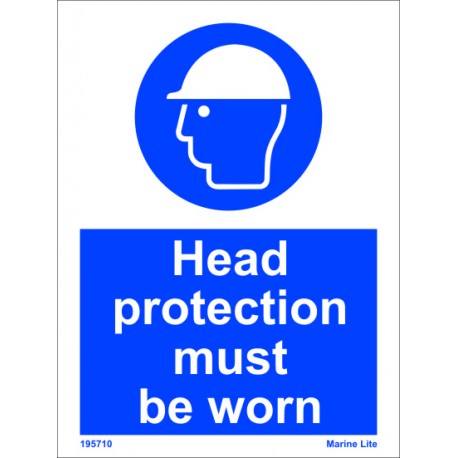 HEAD PROTECTION MUST BE WORN  (20x15cm) White Vin. IMO sign 195710WV