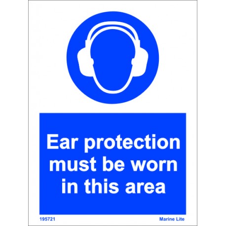 EAR PROTECTION MUST BE WORN IN THIS AREA  (20x15cm) White Vin. IMO sign 195721WV