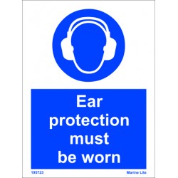 EAR PROTECTION MUST BE WORN  (20x15cm) White Vin. IMO sign 195723WV