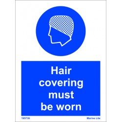 HAIR COVERING MUST BE WORN (20x15cm) White Vin. IMO sign 195736WV