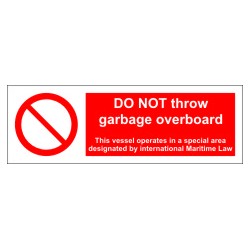DO NOT THROW GARBAGE OVERBOARD  (10x30cm) White Vin. IMO symbol 208567WV