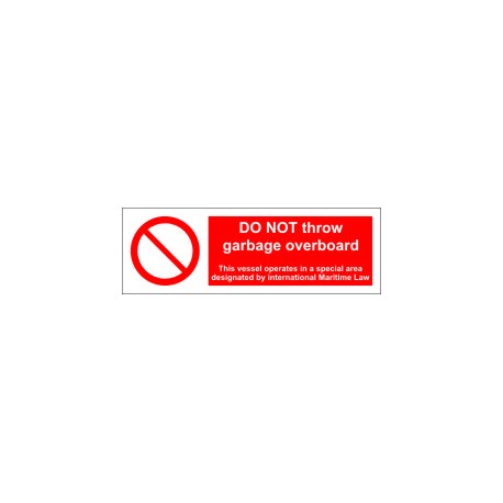 DO NOT THROW GARBAGE OVERBOARD  (10x30cm) White Vin. IMO symbol 208567WV
