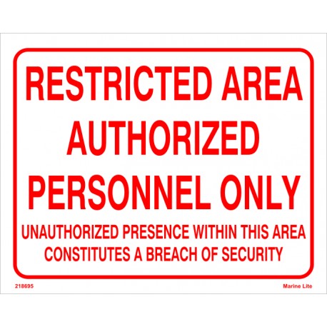 RESTRICTED AREA AUTHOR.PERS.ONLY (20x25cm) White Vin. IMO symbol 218695WV