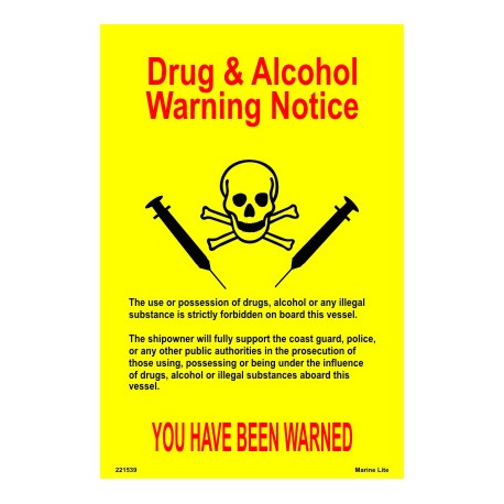 Señal IMO PÓSTER ADVERTENCIA DE USO DE DROGAS Y ALCOHOL (30x20cm) Yellow Vin. IMO symbol 221539YV