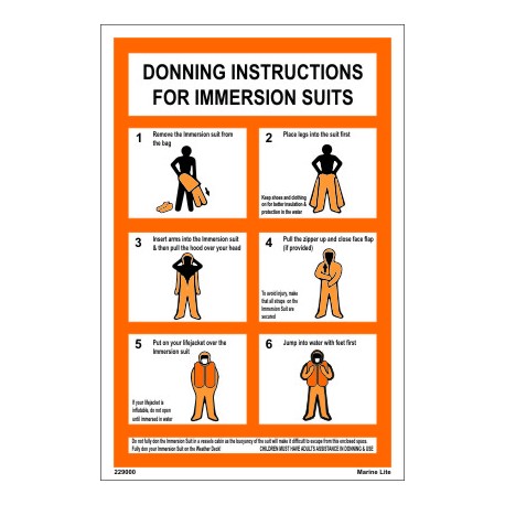 Póster IMMERSION SUIT DONNING INSTRUCTION  (30x20cm) White Vin. IMO symbol 229000WV