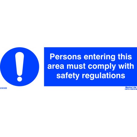 PERSONS ENTERING THIS AREA MUST COMPLY WITH SAFETY REGULATIONS  (10x30cm) White Vin. IMO symbol 195679WV