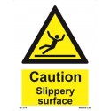 CAUTION SLIPPERY SURFACE (20x15cm) White Vin. IMO sign 187574WV
