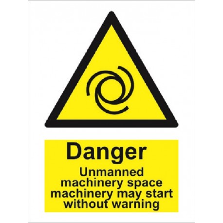 DANGER UNMANED MACHINERY SPACE, MACHINERY MAY (20x15cm) White Vin. IMO sign 187542WV