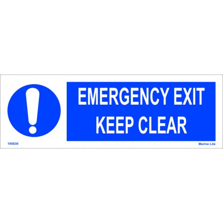 EMERGENCY EXIT KEEP CLEAR  (15x45cm) White Vin. IMO symbol 195830WV