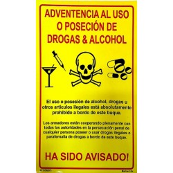 Póster ADVERTENCIA DE USO DE DROGAS Y ALCOHOL (30x20cm) Yellow Vin. IMO symbol 221539YV-SP