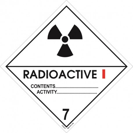 CLASS 7, CATEGORY I RADIOACTIVE (25x25cm) White Vin. IMO sign 172217(40) MAC WV