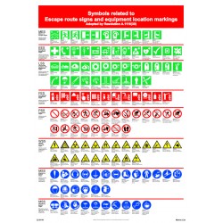  SYMBOLS RELATED TO ESCAPE ROUTE SIGNS AND EQUIPMENT LOCATION MARKINGS POSTER( 60x42cm) White Vin. IMO symbol 22-0144WV