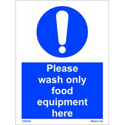 PLEASE WASH ONLY FOOD EQUIPMENT HERE  (20x15cm) White Vin. IMO sign 195759WV