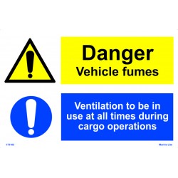 BEWARE VEHICLE FUMES-VENTIL.TO BE(20X30) White Vin IMO sign 173103WV