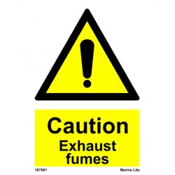 CAUTION EXHAUST FUMES  (20x15cm) White Vin. IMO sign 187561WV
